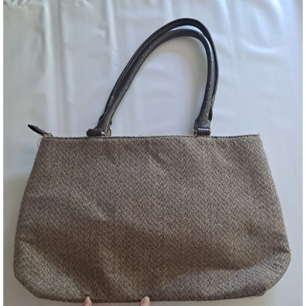 Braciano Brown‎ Herringbone Fabric Satchel Handbag With Horse Head Accent.